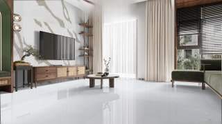 Visualisation of Calacatta Quartz MR in a living room