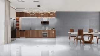 Visualisation of Carrara Quartz OG in a kitchen and dining area