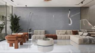 Visualisation of Carrara Quartz OG in a living room feature wall