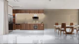 Visualisation of Carrara Quartz PB in a kitchen and dining area