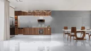Visualisation of Carrara Quartz RP in a kitchen and dining area