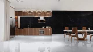 Visualisation of Carrara Quartz RU in a kitchen and dining area