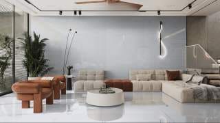 Visualisation of Solid Quartz KW in a living room feature wall