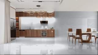 Visualisation of Solid Quartz KW in a kitchen and dining area